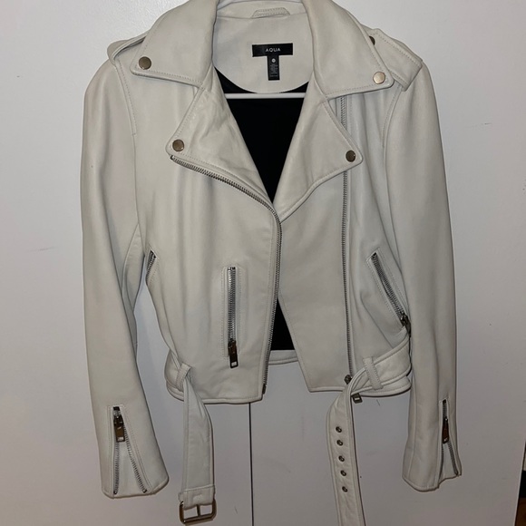 Aqua - white leather Moto jacket - Picture 2 of 4